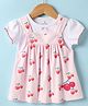 Child World Interlock Knit Cherry Printed Frock with Half Puffed Sleeves Inner Tee - Pink & White