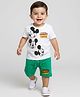 Babyhug Disney Single Jersey Knit Half Sleeves T-Shirt & Shorts Set With Mickey Mouse Family Graphics - White & Green