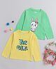 BUMZEE Cotton Knit Full Sleeves T-Shirts with Bunny Theme Print & Text Pack Of 2 - Light Green & Yellow