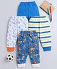 BUMZEE Cotton Knit Full Length Lounge Pants with Stripes & Animal Print Pack of 4 - White & Blue