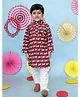 KID1 Cotton Full Sleeves Cow Printed Kurta With Pyjama Set - Maroon