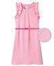Hola Bonita Frill Sleeves Solid Color Rib Dress with Belt Detailing - Pink