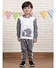 Polka Tots Cotton Full Sleeves Baby Elephant Printed Hooded Tee & Joggers Set - White & Grey