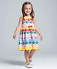 Bonfino 100% Cotton Knit Sleeveless Dress With Heart Print and Bow Applique - Pink & Yellow