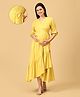 The Mom Store Cotton Blend Three Fourth Sleeves Abstract Printed Maternity Wrap Dress With Zipless Nursing Access - Yellow