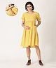 The Mom Store Half Puffed Sleeves Polka Dots Printed Maternity Dress With Concealed Zipper Nursing Access - Yellow