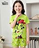 HoneyHap Disney Single Jersey Knit Half Sleeves Shorts Night Suit with Minnie Mouse Graphics - Limegreen