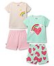 Bonfino 100% Cotton Knit Half Sleeves Heart & Rainbow Printed Shorts Night Suits Pack of 2 - Aqua Blue & Ivory