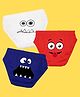 NUSYL Cotton Blend Pack Of 3 Faces Printed Briefs - White Red & Royal Blue