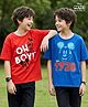 HoneyHap Disney Single Jersey Knit Half Sleeves Oversize Drop Shoulder T-Shirts with Mickey Mouse Graphics Pack of 2 - Red & Blue