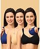 The Mom Store Cotton Elastane Pack Of 3 Sleeveless Solid Nursing & Feeding Non Padded Bra - Black Beige & Blue