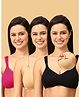 The Mom Store Cotton Elastane Pack Of 3 Sleeveless Solid Nursing & Feeding Non Padded Bra - Black Beige & Fuchsia