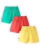 Bonfino 100% Cotton Knit Solid Colour Shorts Pack Of 3 - Red Green & Yellow