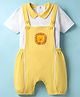 Kookie Kids Interlock Knit Dungaree & Half Sleeves Polo T-Shirt With Lion Print - Yellow & White