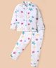 BUMZEE Cotton Knit Full Sleeves Stars Printed Co-ords Night Suit - White