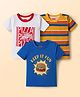 Babyhug Cotton Knit Half Sleeves T-Shirts with Text Print & Stripes Pack of 3 - Blue White & Blue