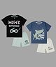 Tiny Hugs Cotton Pack Of 2 Half Sleeves Moms Superhero Text & Shark Printed Coordinating Tees Shorts Set - Black & Grey