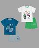 Tiny Hugs Cotton Pack Of 2 Half Sleeves Dinosaur & Typography Printed Tees & Shorts Set - Multi Colour