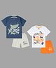 Tiny Hugs Cotton Pack Of 2 Half Sleeves Shark & Is It The Weekend Yet Text Printed Tees & Shorts Set - Multi Colour