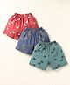 Simply Sinker Knit Knee Length Dino Printed Shorts Pack of 3 - Red Blue & Green