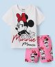 HoneyHap Disney Single Jersey Knit Half Sleeves Shorts Night Suit  With Minnie Mouse Family Graphics - White & Pink