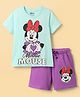 HoneyHap Disney Single Jersey Knit Half Sleeves Shorts Night Suit with Minnie Mouse Family Graphics - Light Blue & Purple