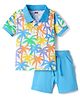 Babyhug 100% Cotton Knit Half Sleeves Tropical Theme Printed Polo T-Shirt & Short Set - Blue