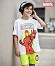 Honeyhap Marvel Single Jersey Knit Half Drop Shoulder Sleeves T-Shirt & Shorts Set With Iron Man Graphics - White & Green