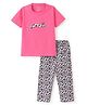 Funkrafts Premium Cotton Half Sleeves Cheetah Patch Embroidered & Printed Coordinating Tee Pajama Set - Pink & Grey
