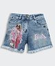 Barbie by Tiny Girl Denim Character Printed Frayed Shorts - Light Blue