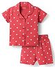 Babyhug Cotton Knit Half Sleeves Shorts Co-Ord Night Suit With Heart Print - Red