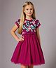 Cherry Crumble By Nitt Hyman Half Puffed Sleeves Bow Applique Detailed Floral Shaped Sequins Embellished Dress - Magenta