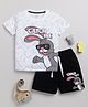 Little Ninja Cotton Half Sleeves Bunny Printed Tee & Coordinating Shorts Set - White