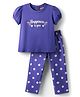 Babyhug Cotton Knit Puffed Sleeves Night Suit with Happiness Is You Text Print - Voilet