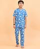 Ninos Dreams Cotton Jersey Knit Half Sleeves Space Theme Printed Coordinating Night Suit Set - Blue