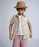 Taffykids Linen Half Sleeves Leaves Printed Shirt With Attached Tee - Multi Colour