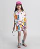 Taffykids Rayon Half Sleeves Summer Theme Printed Shirt & Shorts With Inner Tee Set - White & Multi Colour