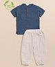 Cot & Candy Organic Cotton Half Sleeves Solid Tee & Lounge Pant Set - Navy Blue & Oatemeal