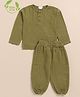 Cot & Candy Organic Cotton Full Sleeves Solid Tee & Lounge Pant Set - Olive Green