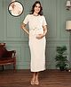 MomToBe Half Sleeves Solid Printed Maternity Dress With Nursing Access - Cream