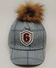 Kid-O-World Cotton Checked & Pom Pom Embellished Cap - Grey-  Diameter 50 Cms