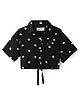 CrayonFlakes Rayon Half Sleeves Polka Dots Printed Shirt Style Crop Top - Black