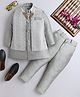 Ahhaaaa Silk Blend Full Sleeves Solid Kurta Pyjama With Abstract Embroidered Jacket & Maala Set - Grey