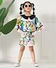 Bella Moda Cotton Half Bell Sleeves Abstract Printed Top With Coordinating Shorts Set - Multi Color