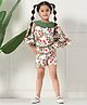 Bella Moda Cotton Half Bell Sleeves Floral Printed Top With Coordinating Shorts Set - White & Green