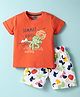 Mini Taurus Sinker Knit Half Sleeves T-Shirt & Shorts Set With Octopus Print - Red