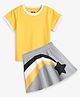Plan B Cotton Half Sleeves Solid Tee With Star Printed Skirt Set - Multi Colour