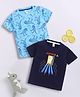 Little Ninja Cotton Pack Of 2 Half Sleeves Dinosaurs Printed Tees - Sky & Navy Blue