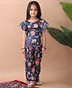 Kinder Kids Cotton Blend Flutter Sleeves Floral Printed Coordinating Top & Pant Set - Blue