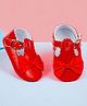 Baby Moo Bow Applique Detailed Anti Skid Mary Jane Ballerinas With Velcro Closure - Red